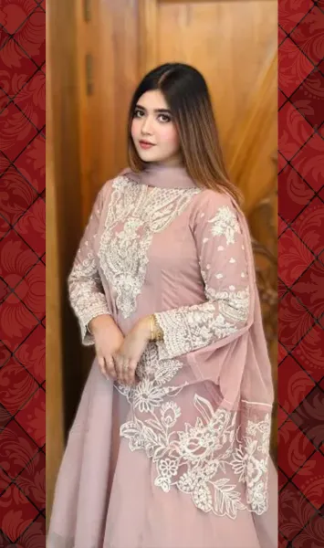 Pakistani Boutique Tail gown Style Chiffon 3Pcs _ Mauve 